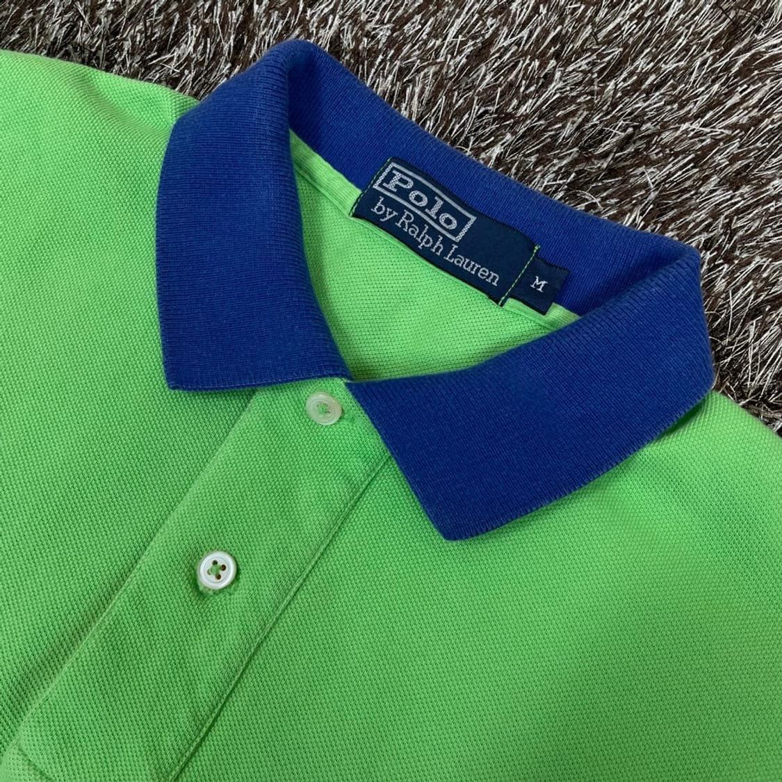 폴로 랄프로렌 라임그린 블루카라 클래식핏 반팔 카라티 M 상품이미지2