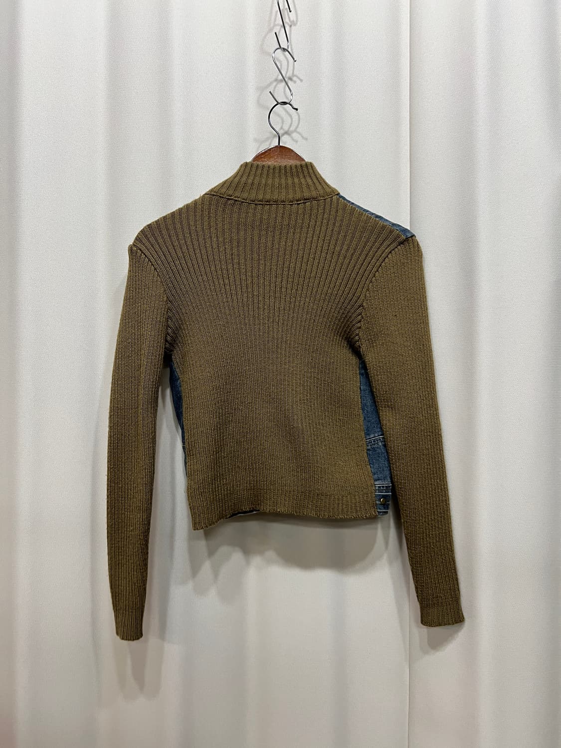 빈티지 여성 니트 레이어드 워싱 데님자켓  상품이미지4