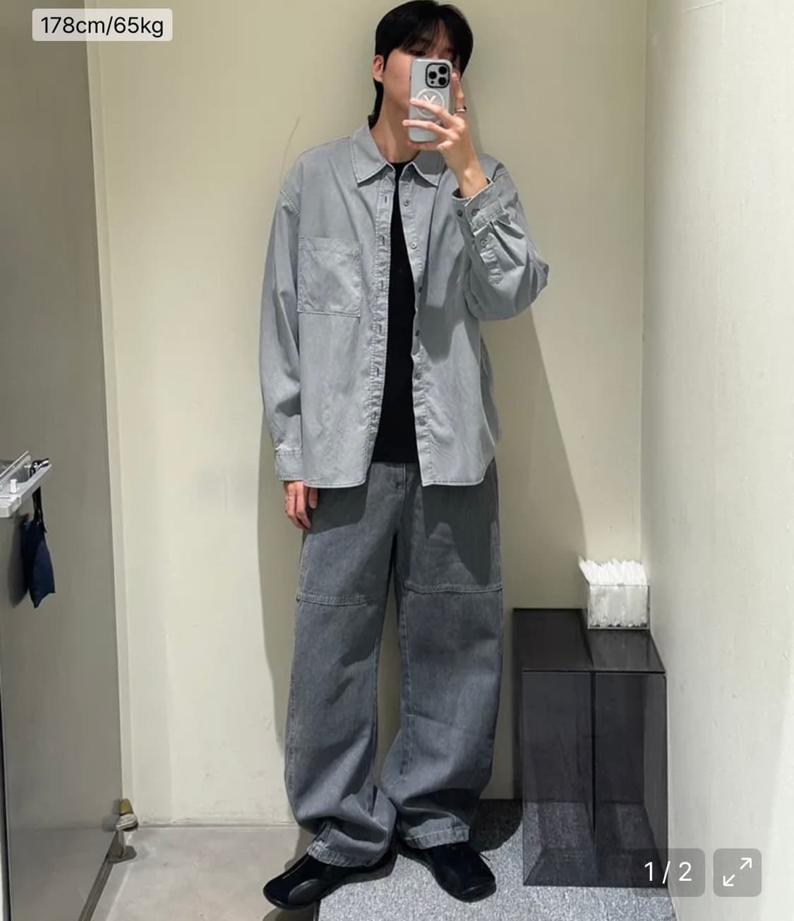 인사일런스 텐셀 코튼 다잉 셔츠 ASH GREY L사이즈 상품이미지2