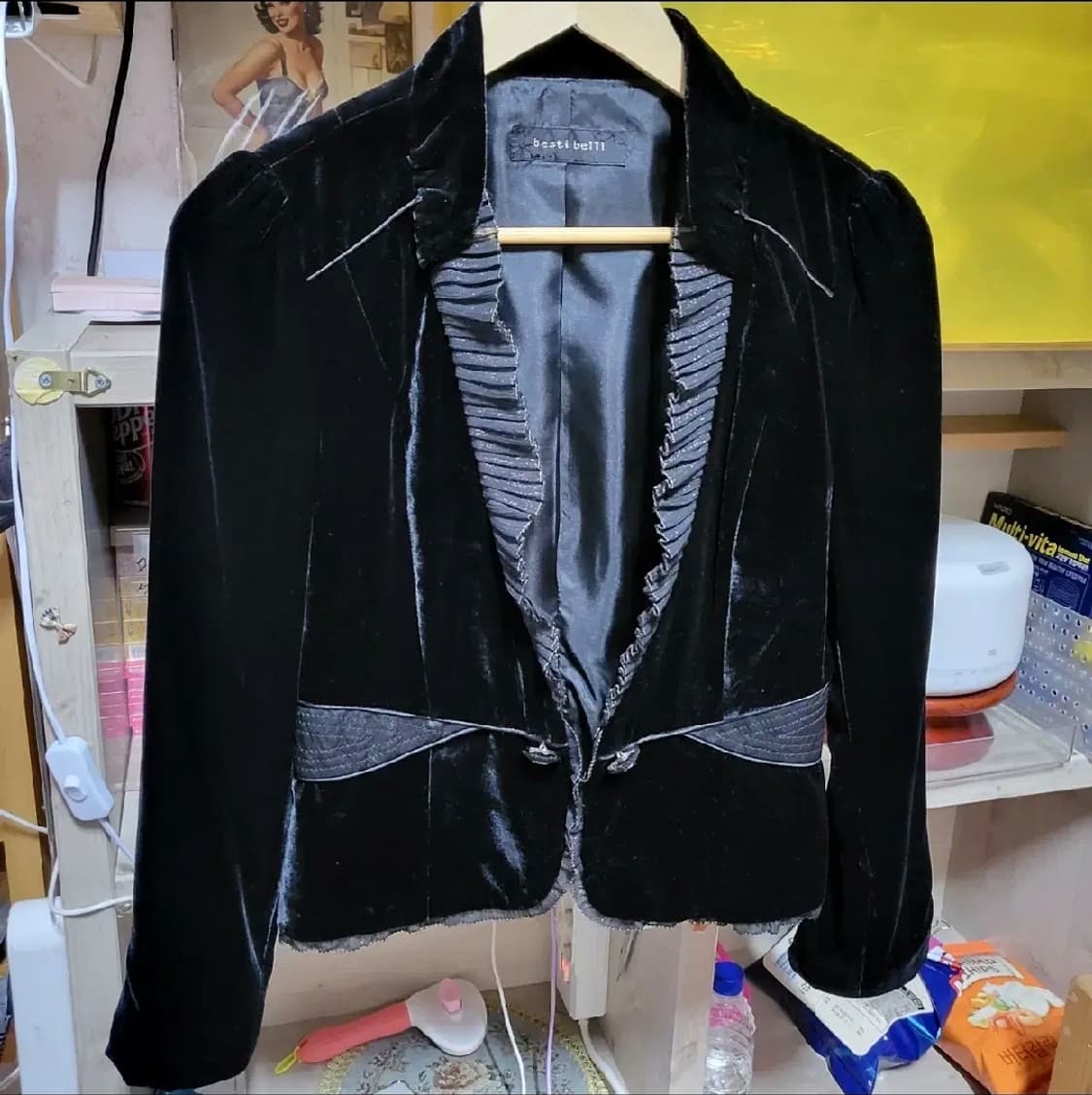 베스띠벨리 벨벳 레이스 블라우스 자켓  정장 치마 하객룩등 코디 상품이미지4