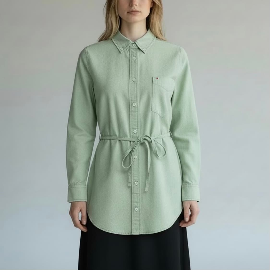 [L] Tommy 타미힐피거 우먼즈 라이트그린 코튼 드레스셔츠 상품이미지3