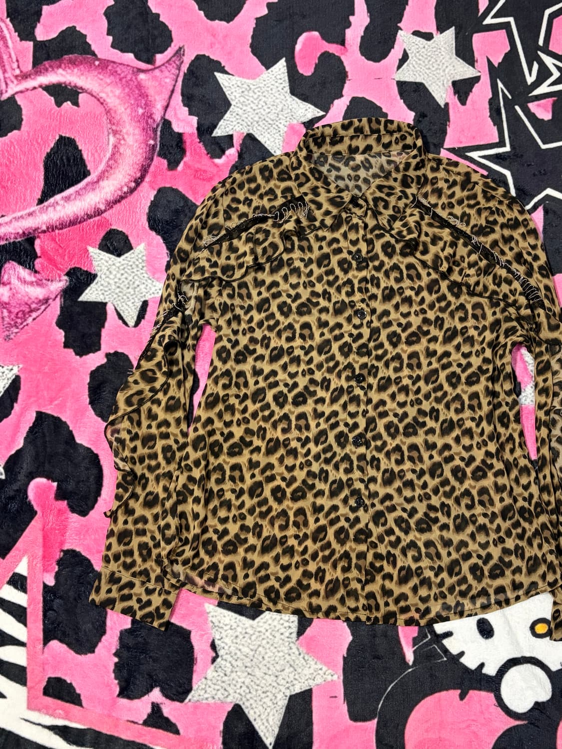 Leopard See-through chain trim shirt  상품이미지7