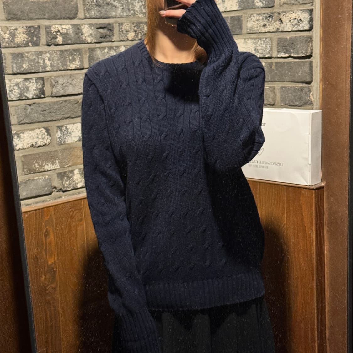 M) 폴로 랄프로렌 코튼 케이블 꽈배기 라운드넥 니트 네이비 상품이미지8