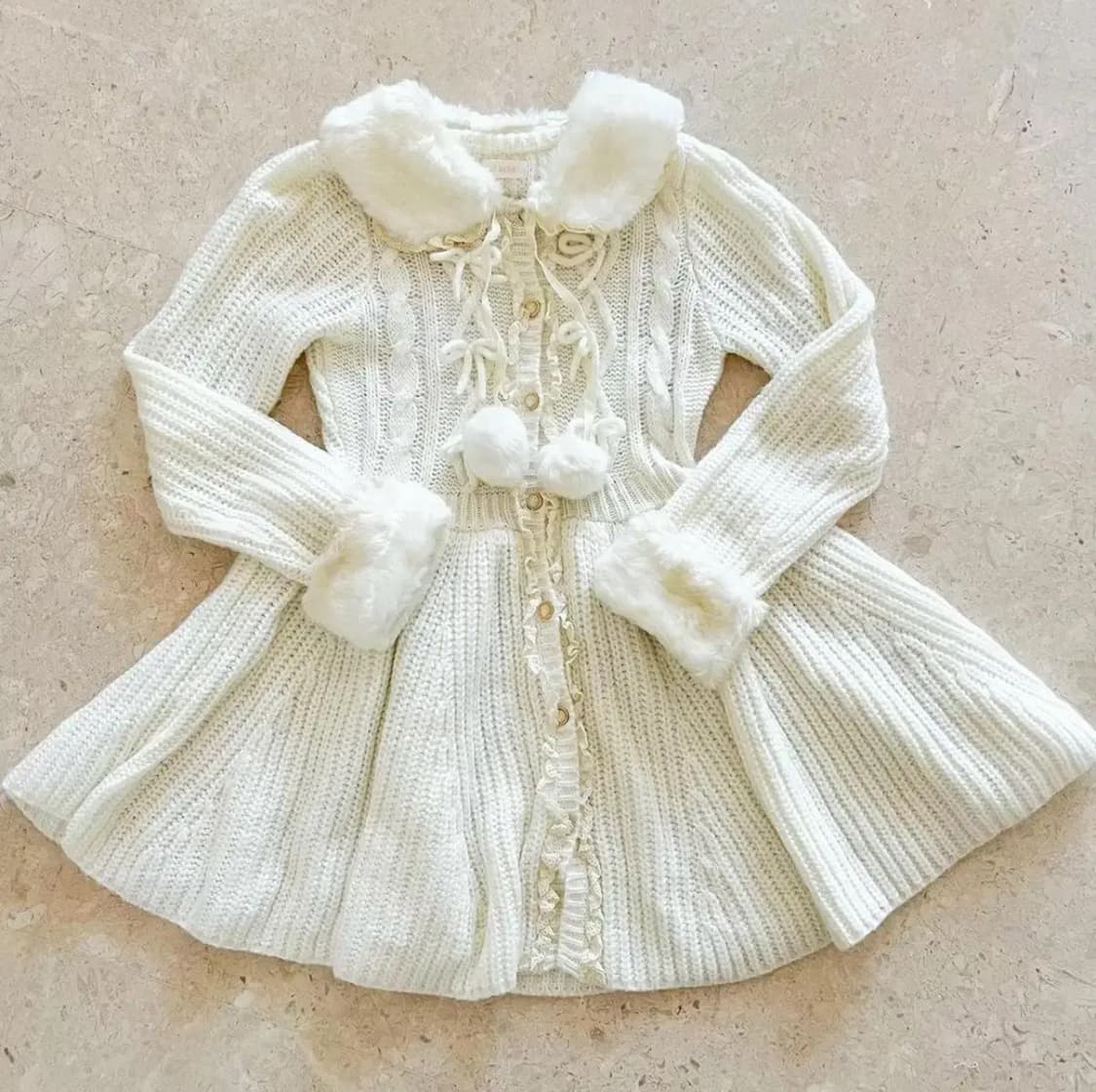 리즈리사 아이보리 퍼 니트 가디건 원피스 폼폼이 달천깔 히메갸루 라떼갸루 상품이미지2