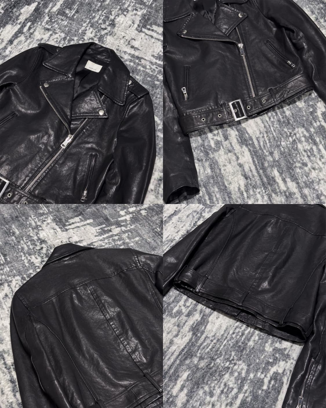 {Egoist} Belted Leather Rider Jacket  상품이미지4