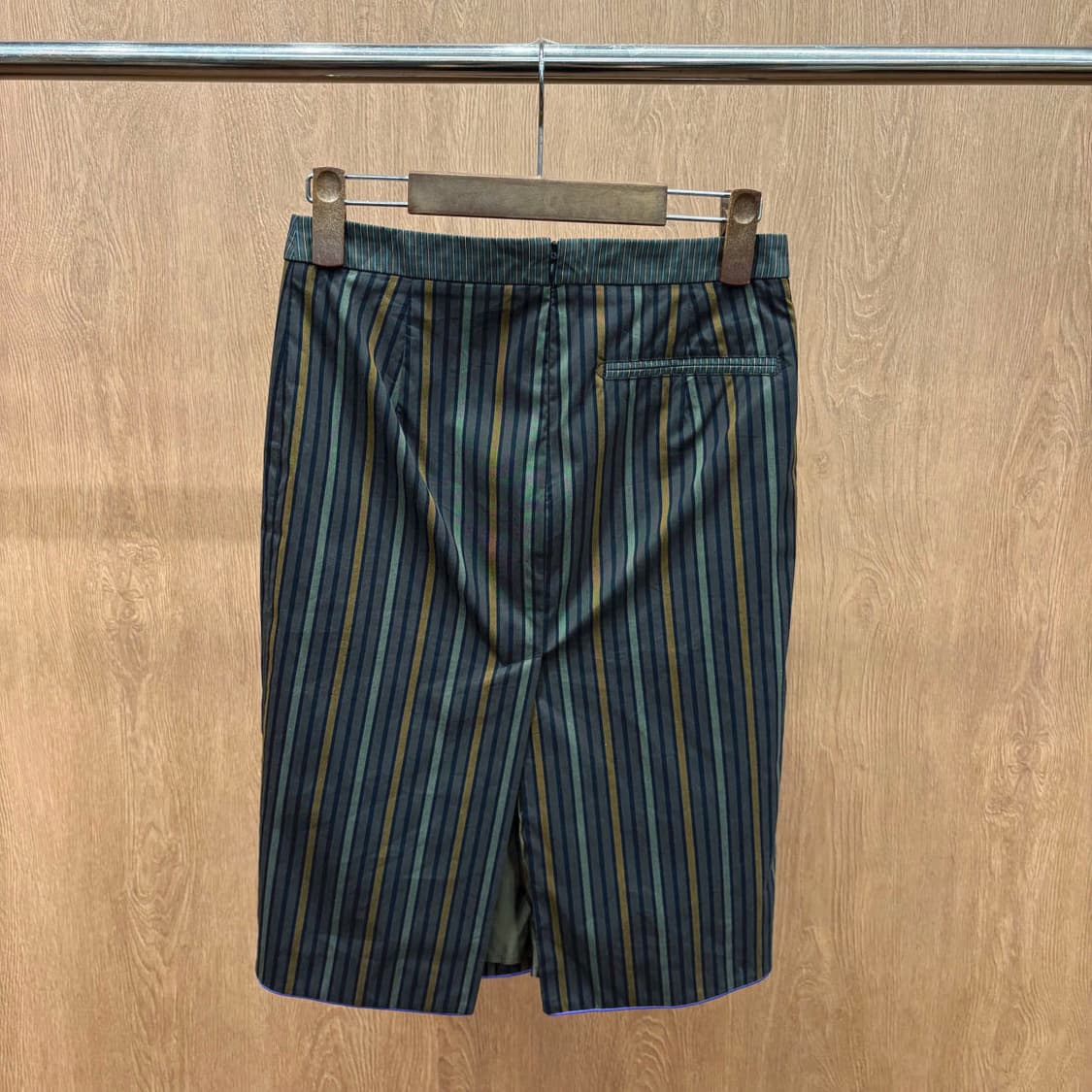 에트로 미디 스커트 스트라이프 절개 배색 디테일 딥그린 상품이미지3