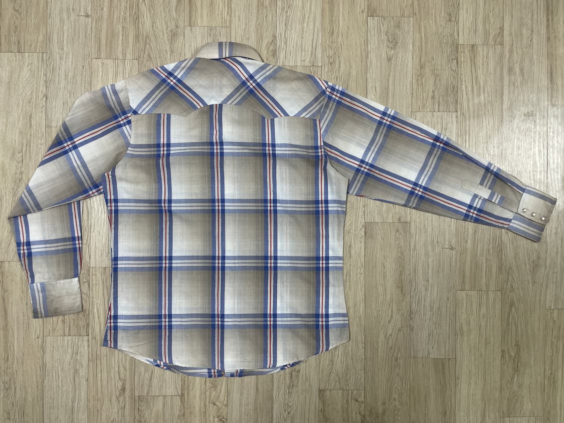 105) 90's 랭글러 베이지체크 샴브레이 웨스턴셔츠 상품이미지2