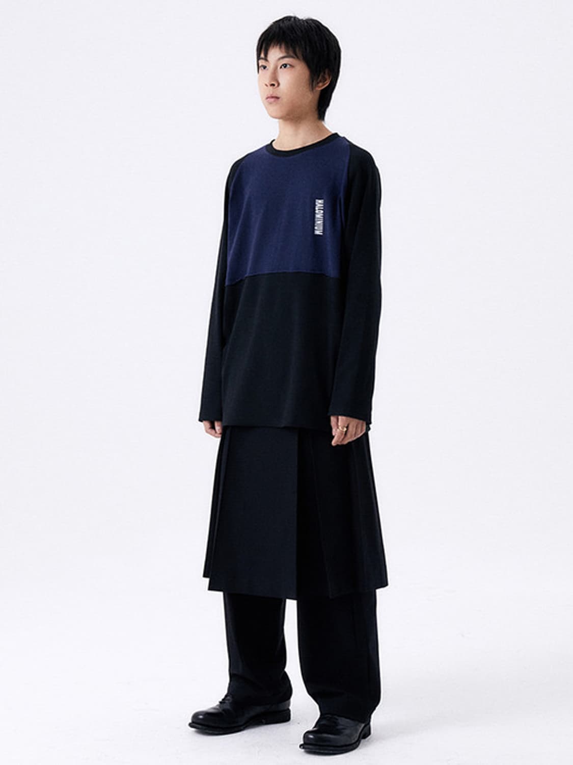 할로미늄 2 TONE RIB OVERSIZED TEE 네이비/블랙 상품이미지2