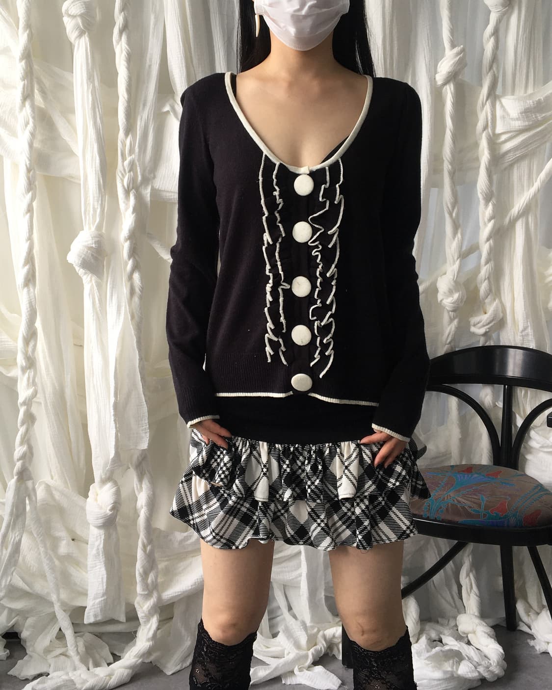 Button frill point knit  상품이미지4