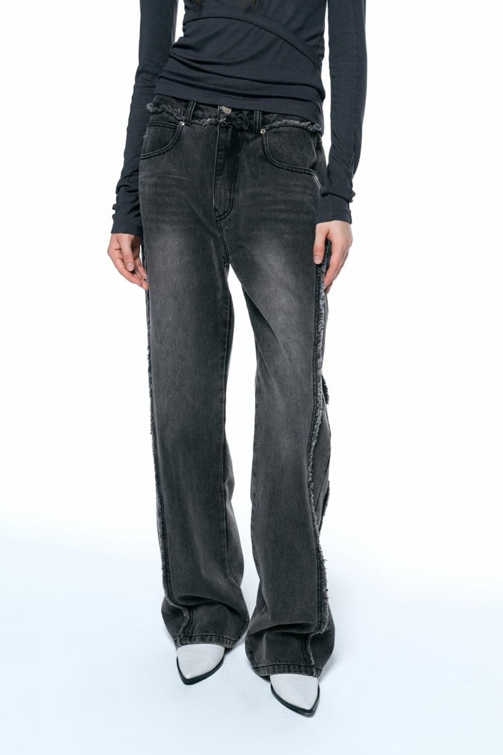 인사일런스 테슬 와이드 데님 블랙 상품이미지4