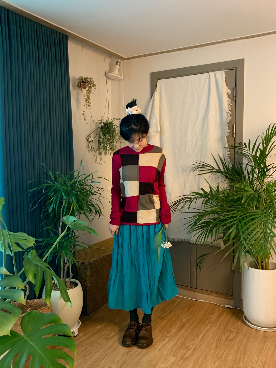 민트 주름 롱 스커트 상품이미지3