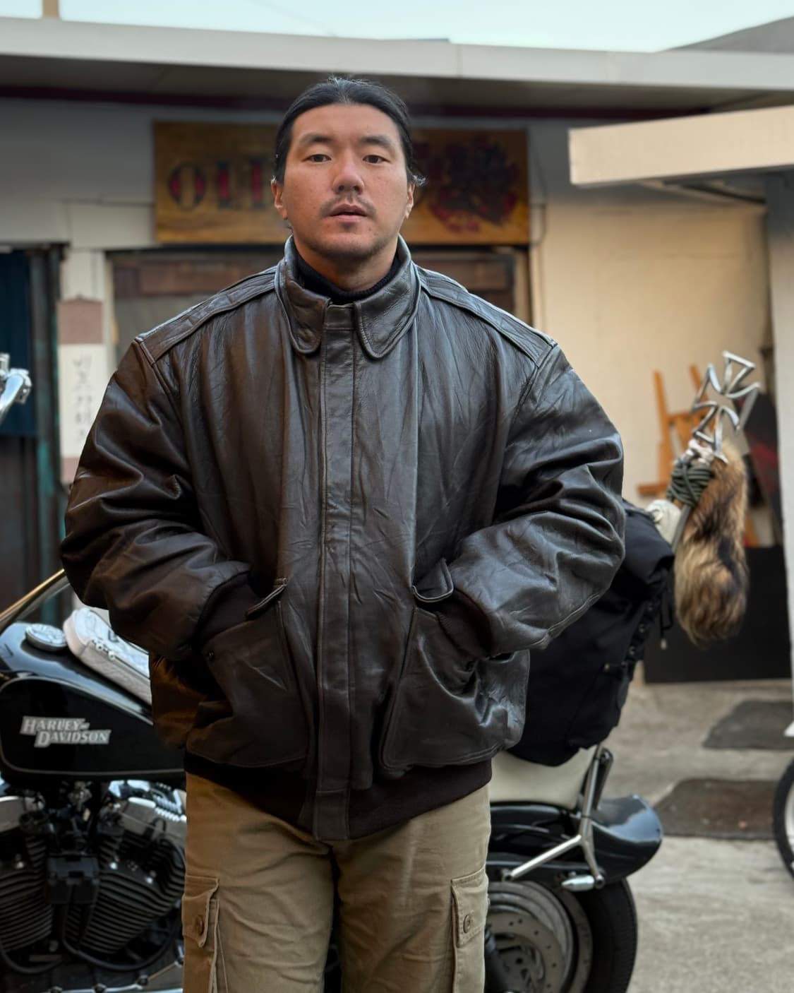 80-90’s 엘엘빈 A-2 레더 봄버 자켓 XXL 상품이미지7