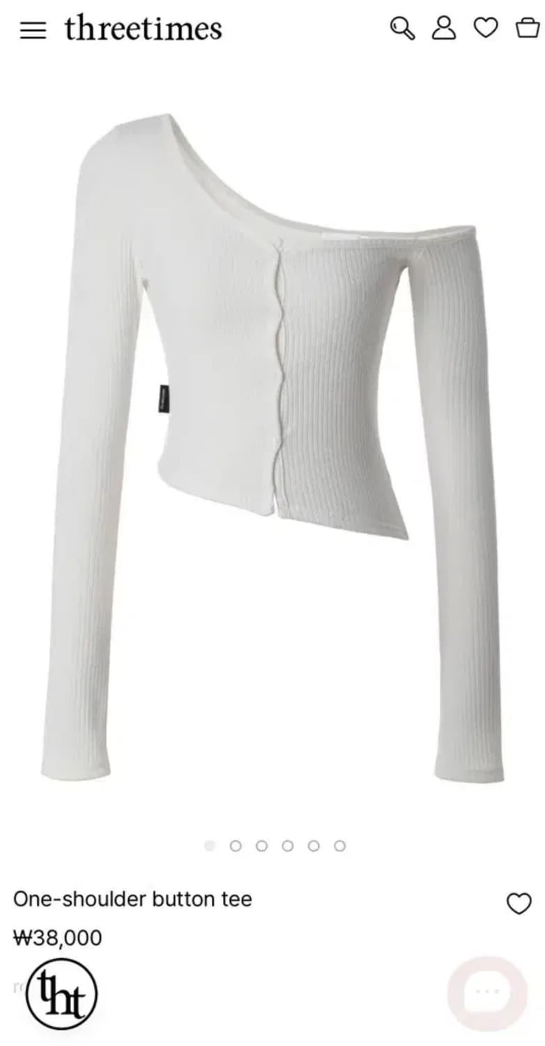쓰리타임즈 원숄더 버튼티 화이트 상품이미지1