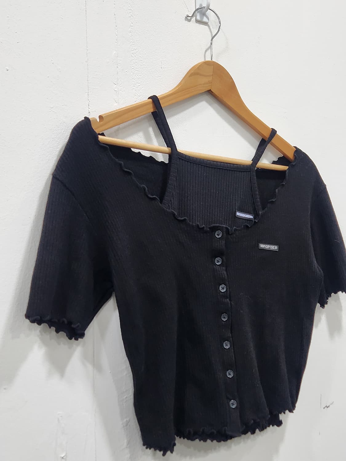 [F] 맥파니로빈 반팔 가디건 민소매 세트 블랙 얇은 골지 니트 상품이미지3