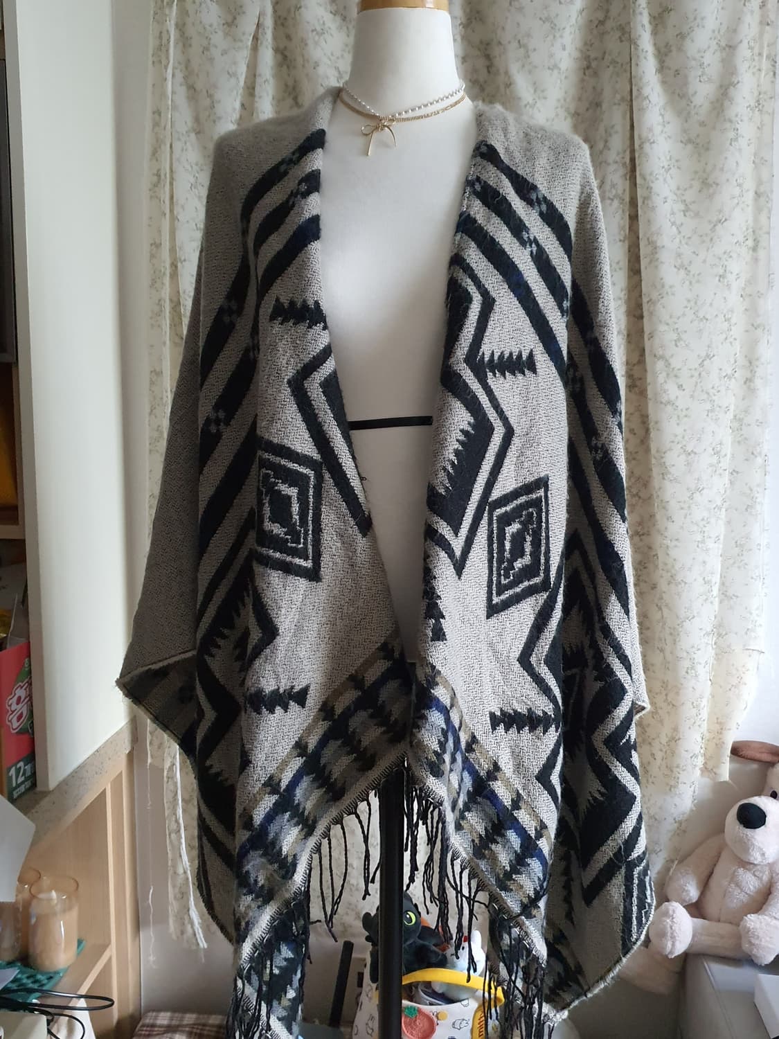 [히피룩] 에스닉 패턴 숄 가디건 폰초 스타일 상품이미지1