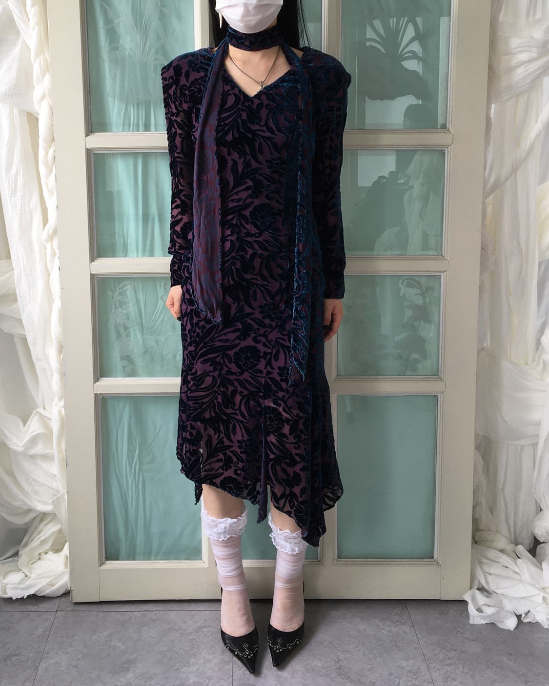 Oriental mood velvet pattern tied onepie 상품이미지6