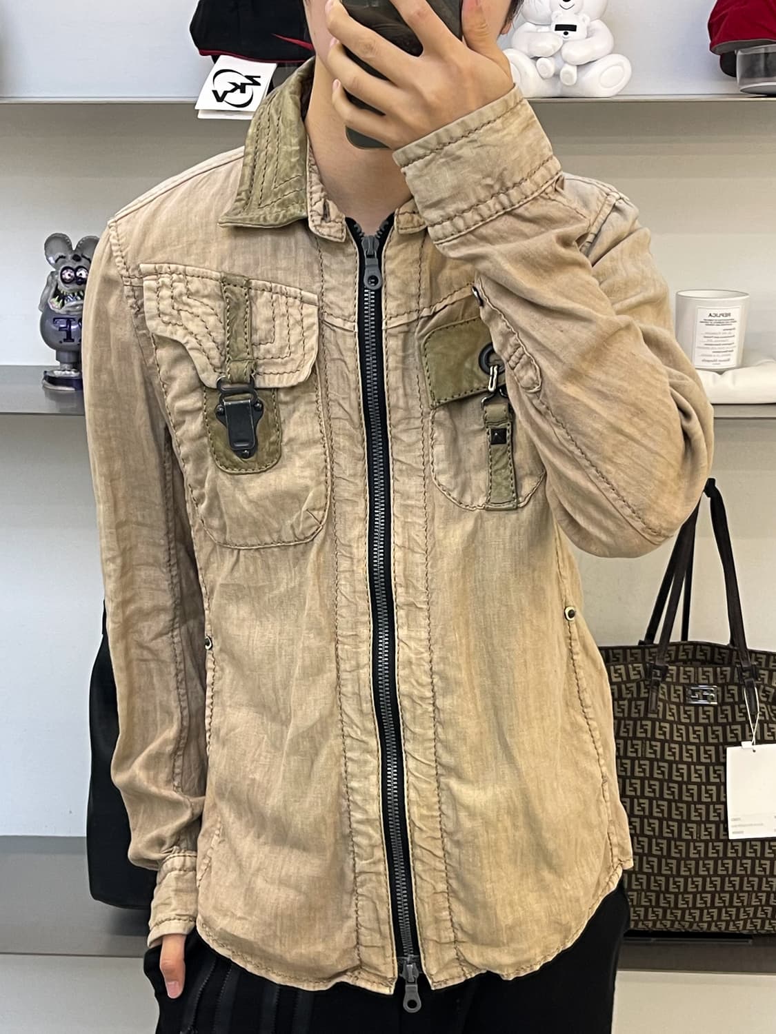 Cherry Sunburst 투웨이 린넨 레더 집 자켓 상품이미지1