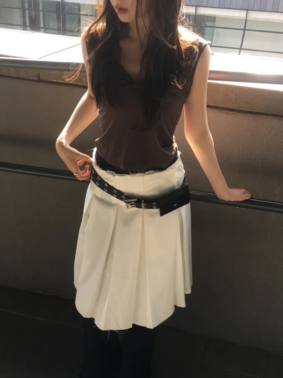새상품) 127room 버튼 플리츠 미디 스커트 세릭 보헴서 애즈온 상품이미지9