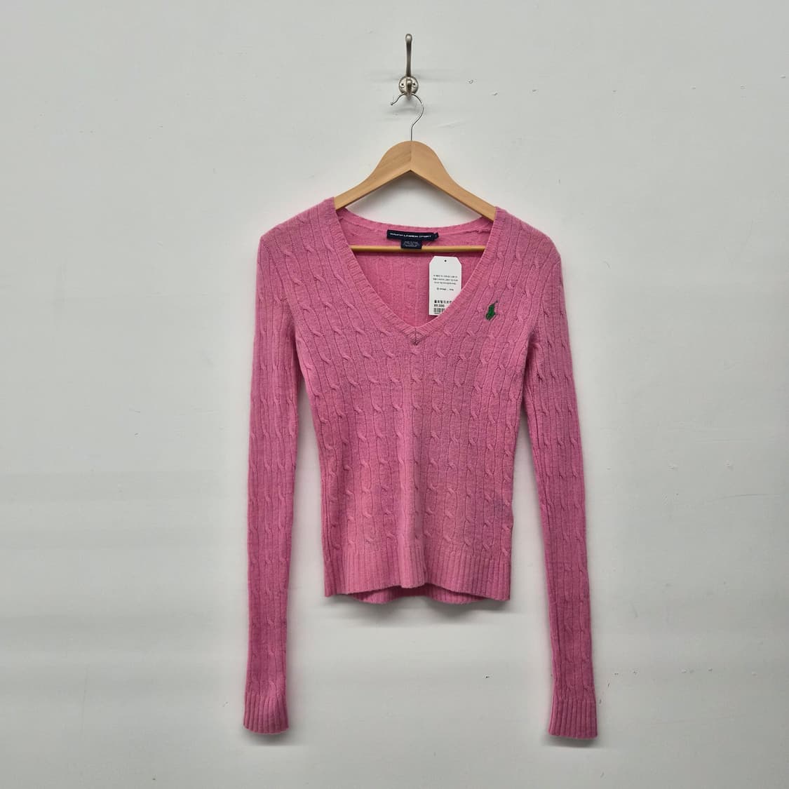 폴로 랄프로렌 핑크 케이블 V넥 니트 여성 S 상품이미지1