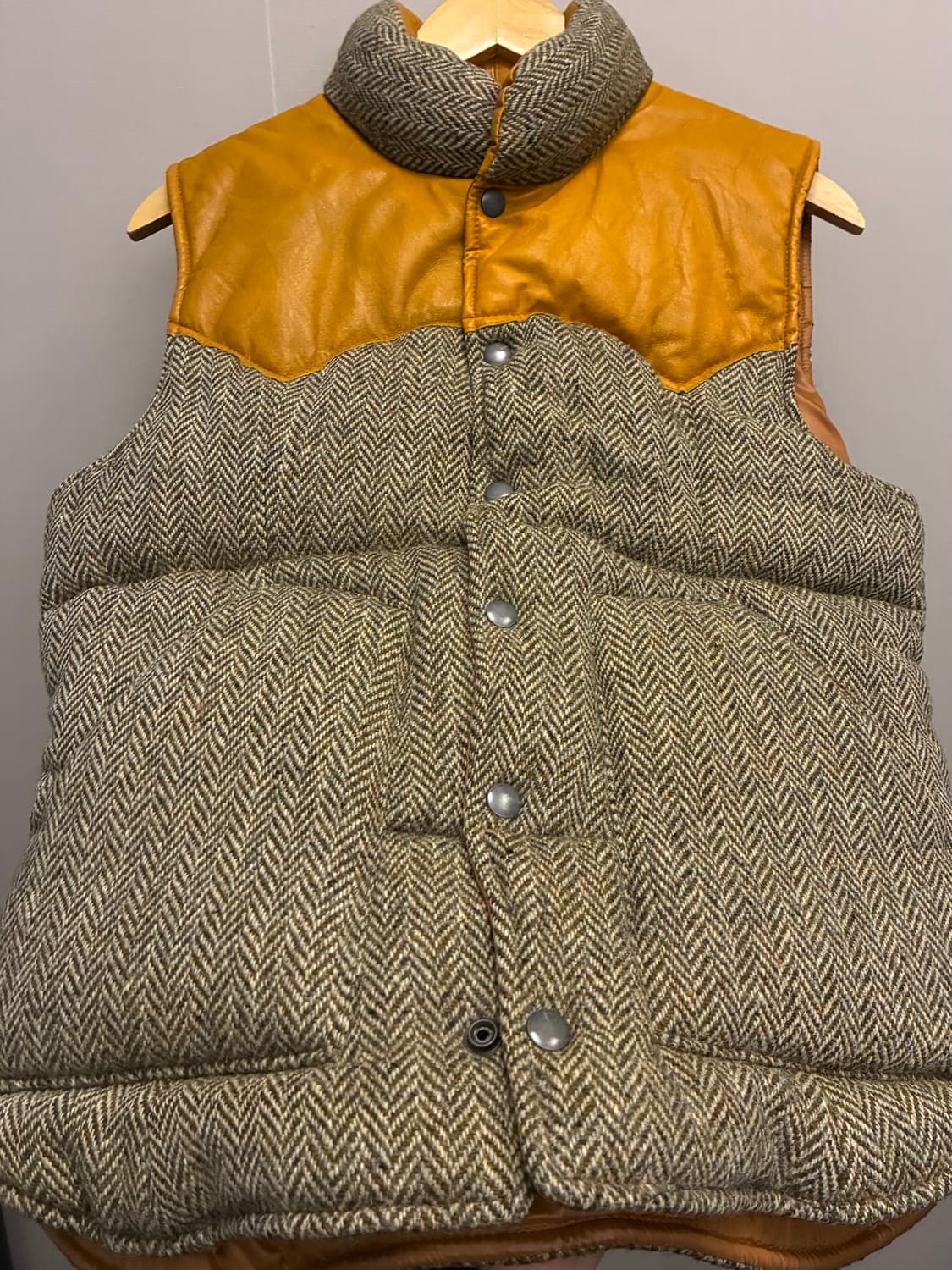 (S~M)USA 해리스트위드 x Cote mer 울 레더 다운 베스트 상품이미지4