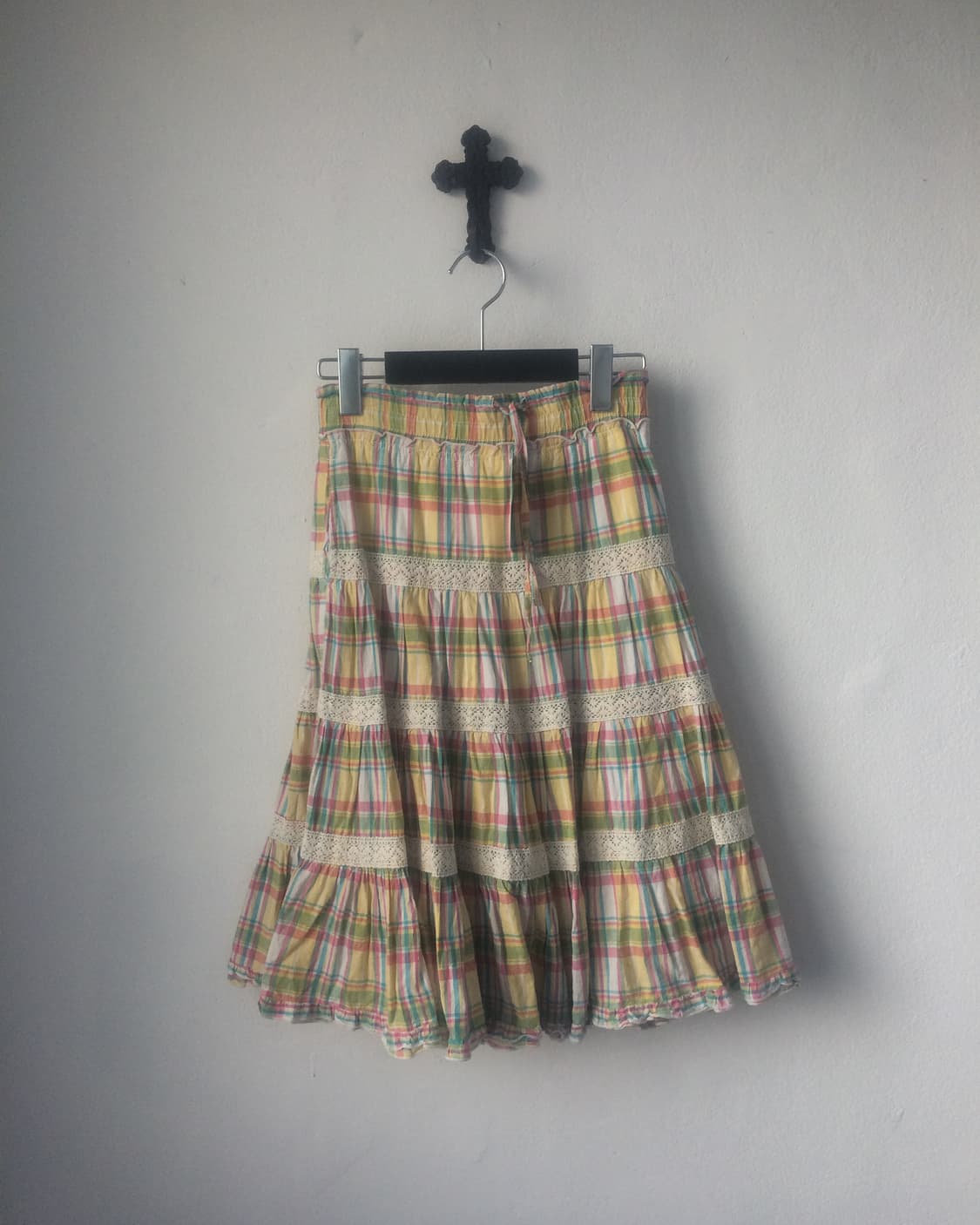 Crochet layer check pattern skirt 상품이미지1