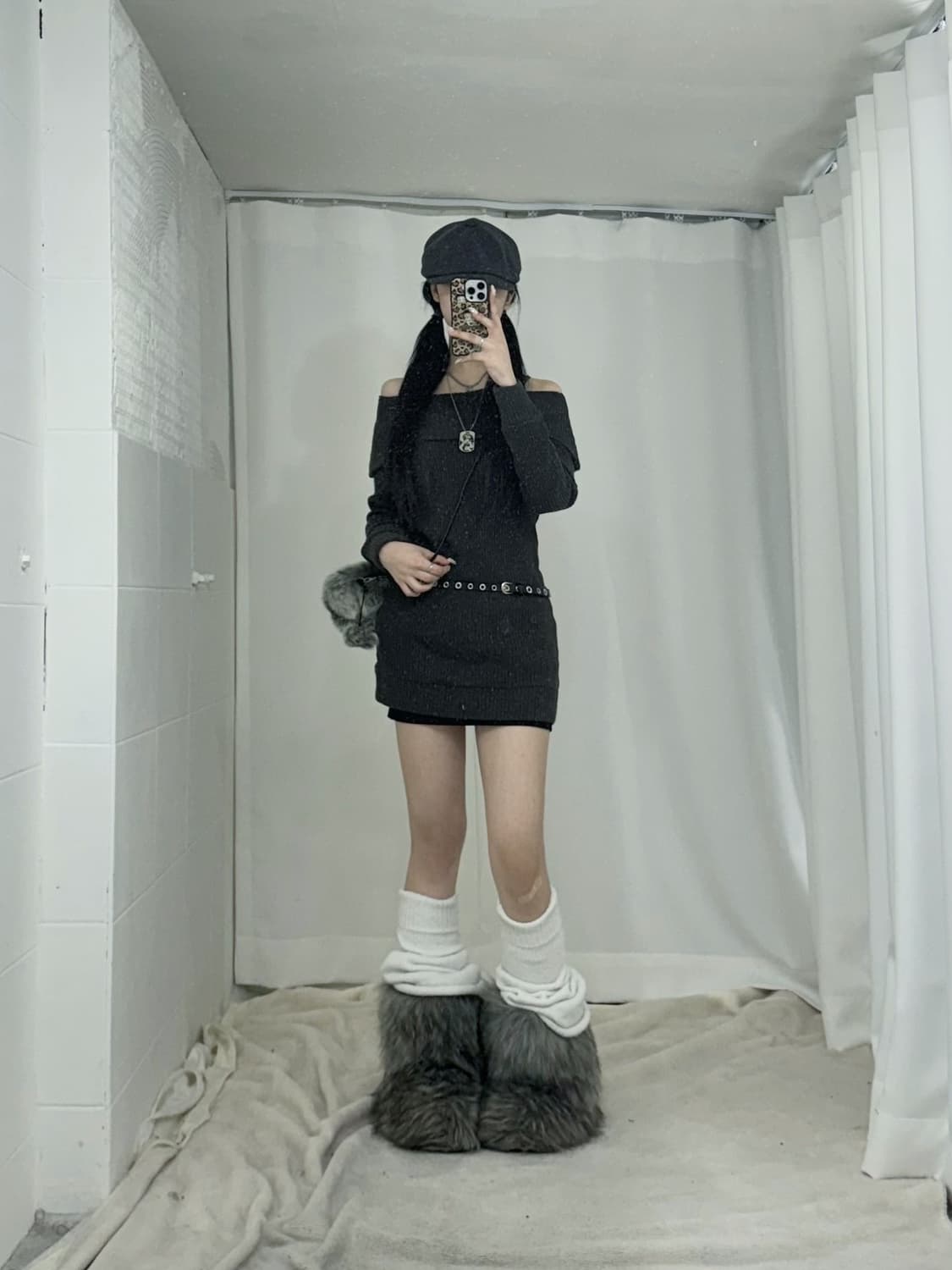 데일리 무채색 오픈숄더 무스탕 시크 코디세트  상품이미지2