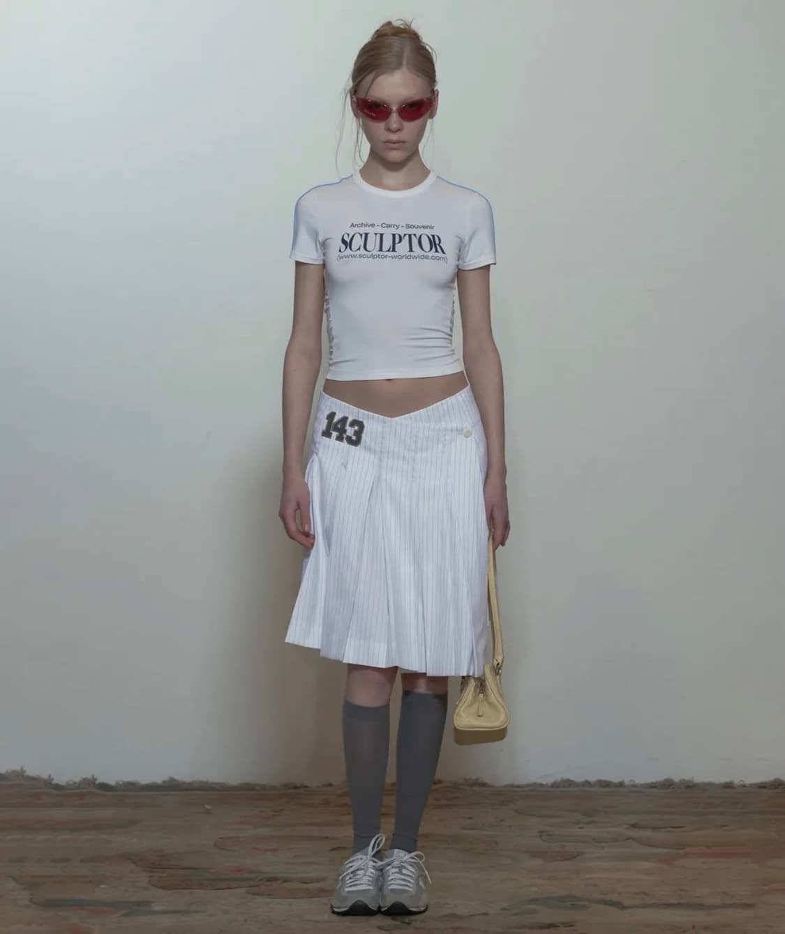 스컬프터 143 랩 미디 스커트 화이트 핀스트라이프 상품이미지2