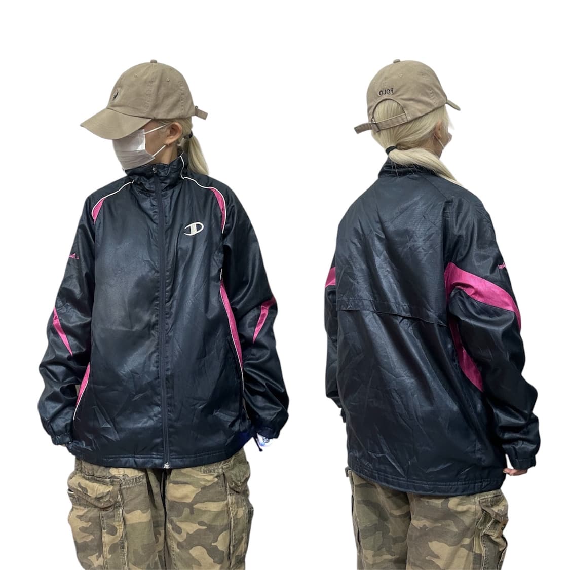 챔피온 네이비 일본판 핑크 포인트 올드스쿨 바람막이 오버핏 트랙 자켓 L 상품이미지1