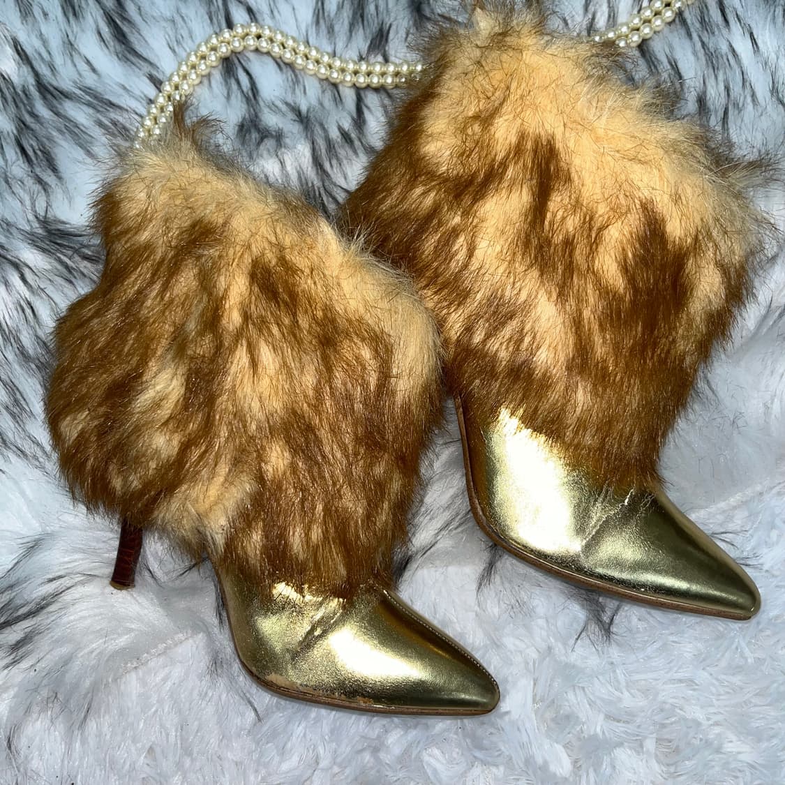 빈티지 골드 퍼 앵클힐 상품이미지2