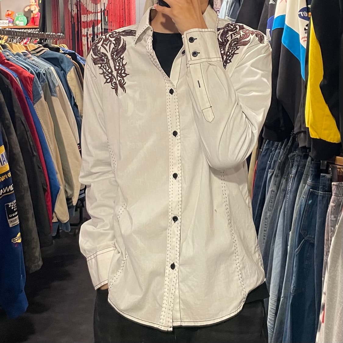 [IM] vtg 웨스턴 자수 화이트 셔츠 상품이미지5