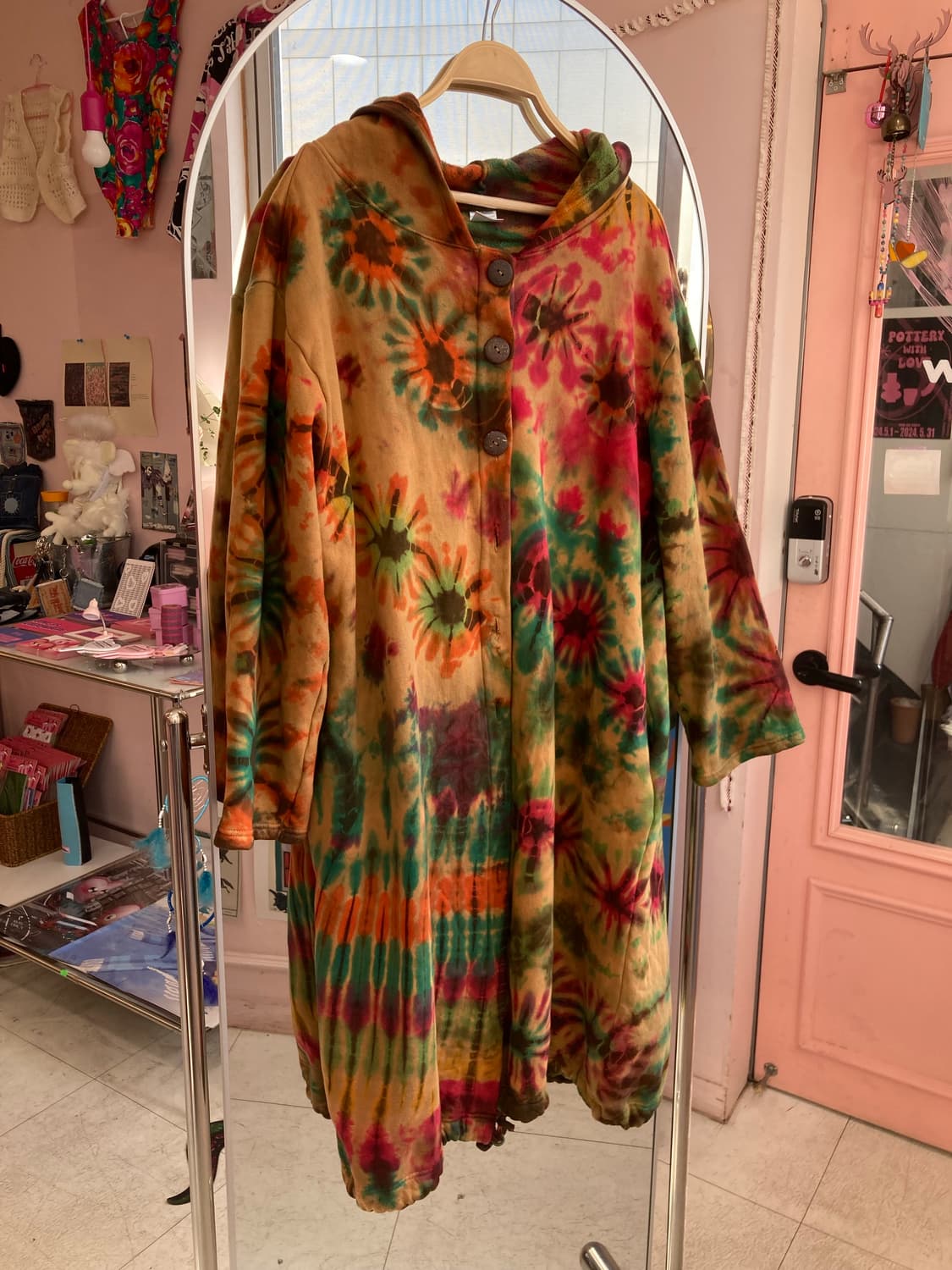 빈티지 브라운 타이다이 롱코트 상품이미지1