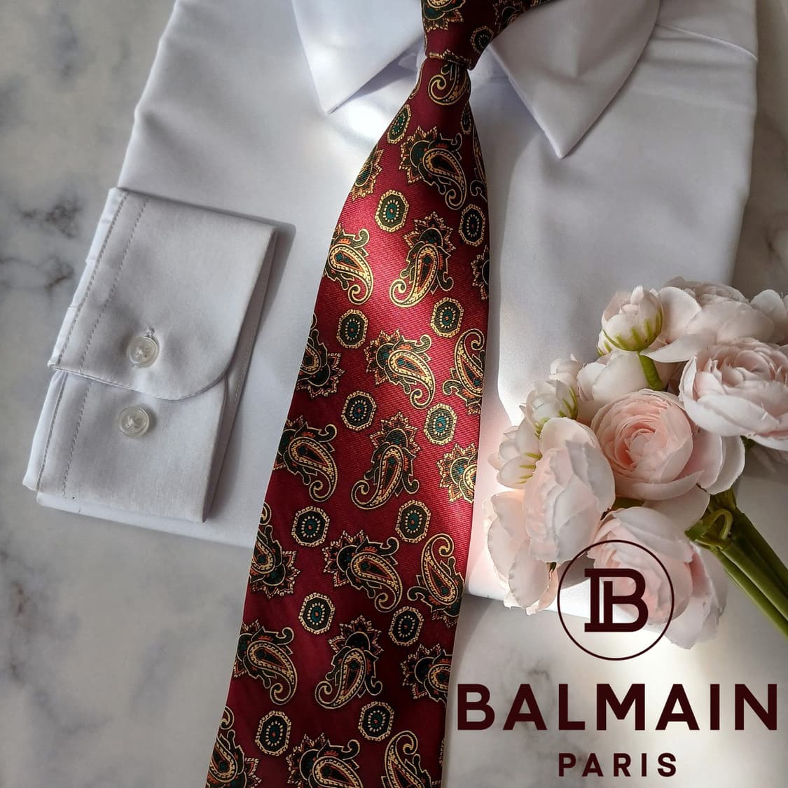 피에르 발망 실크 버건디 페이즐리 넥타이 9.5cm A등급 A19016
 상품이미지1
