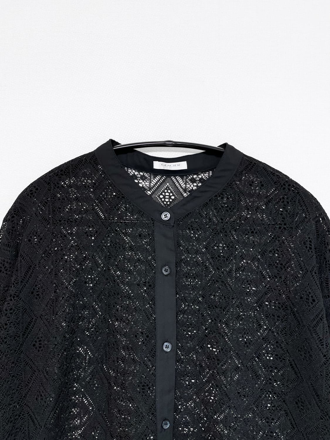 Lace Punching Long Sleeve Shirt - Black 상품이미지5
