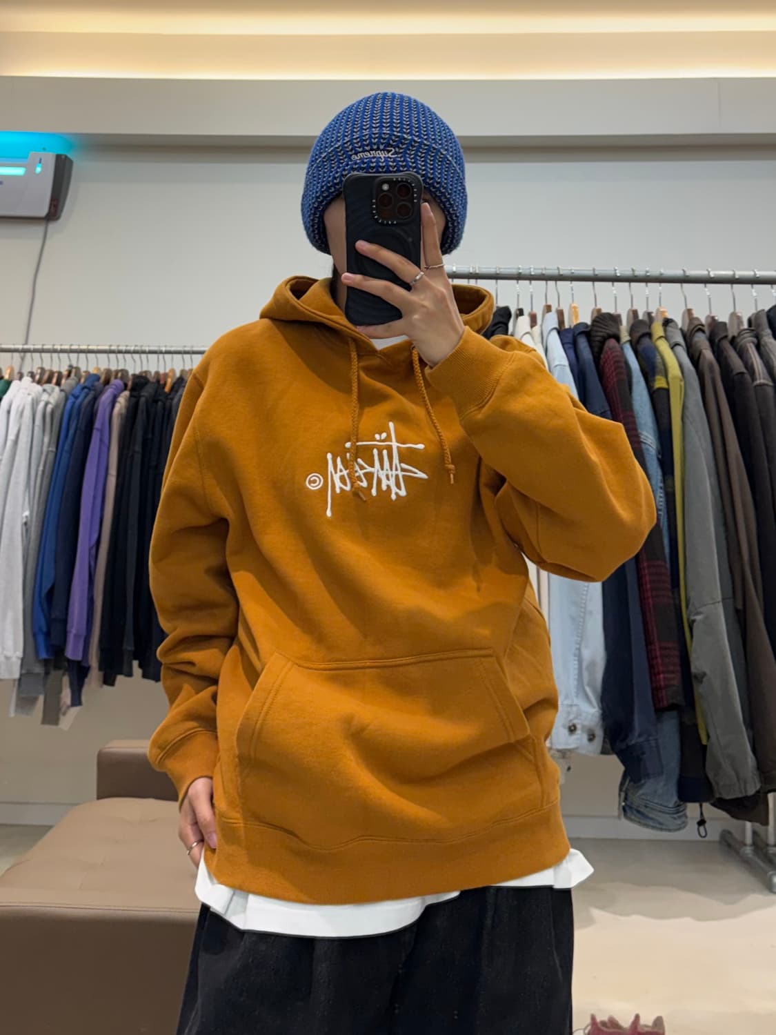 스투시 스탁 자수로고 후드 카라멜 상품이미지6