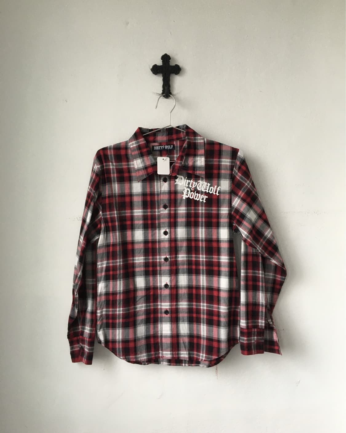 Lettering printing check pattern shirt 상품이미지2