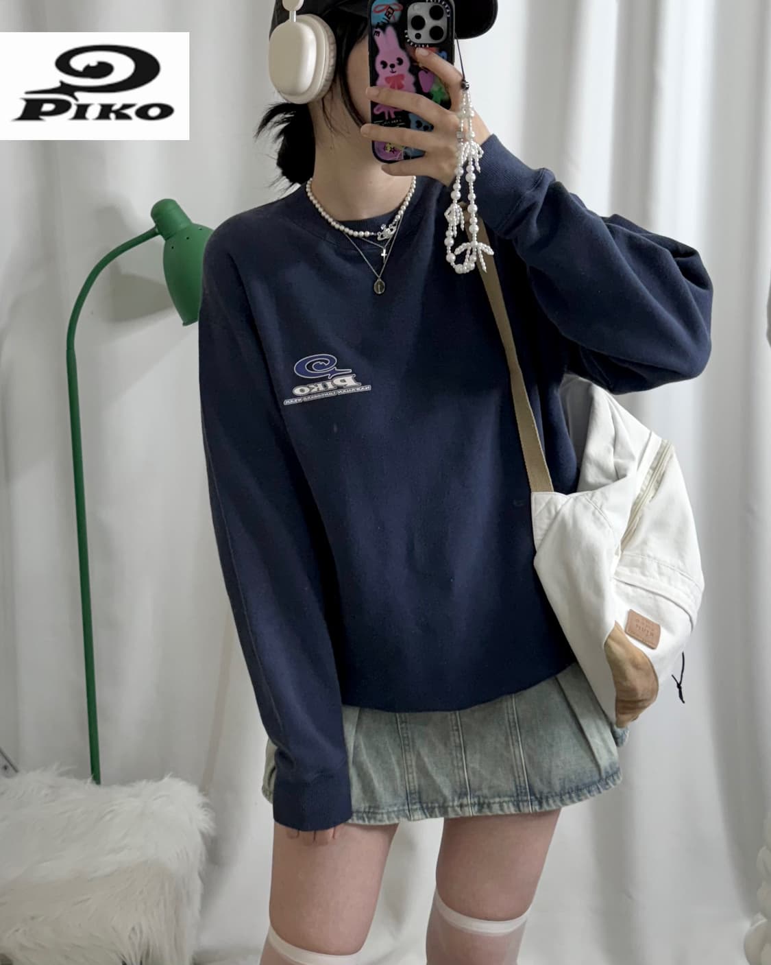 피코 네이비 오버핏 프린팅 맨투맨  상품이미지2
