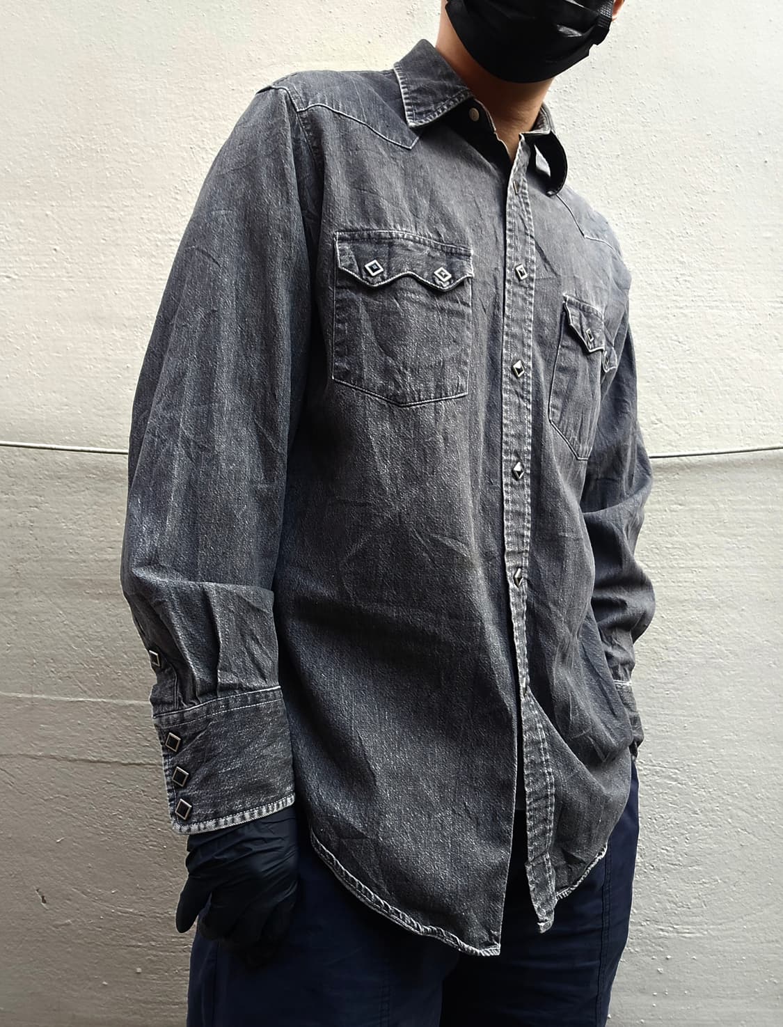빔즈 웨스턴 스타일 데님 셔츠 블랙 L사이즈 상품이미지1