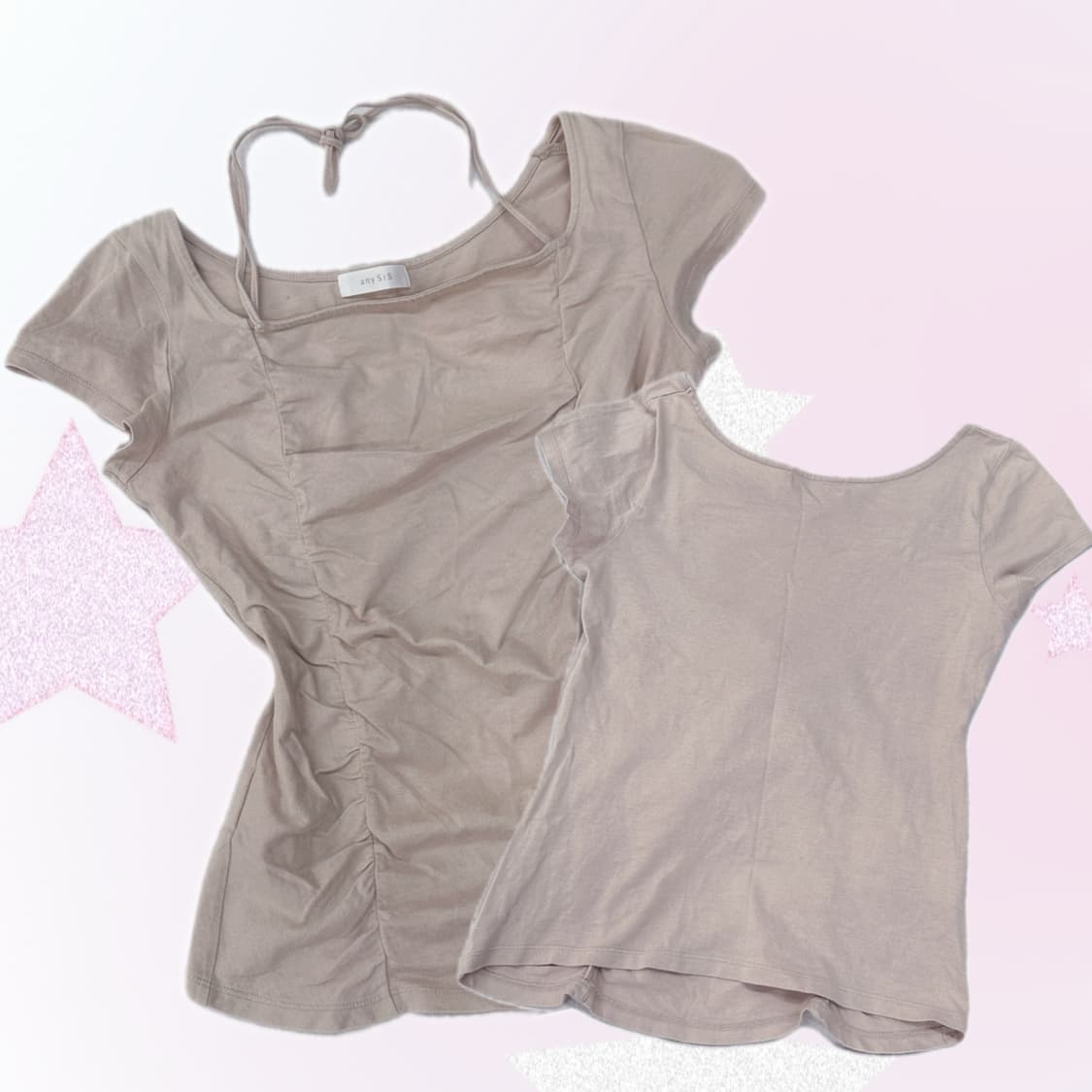 any sis 핑크 타이 셔링 포인트 반소매 반팔 티셔츠 갸루 러블리  상품이미지1