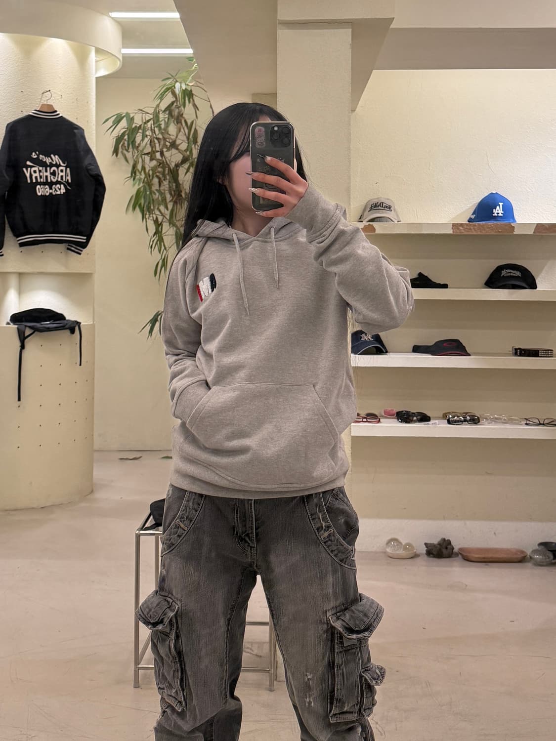 아미 컬러 로고 그레이 후드티 U683 상품이미지1