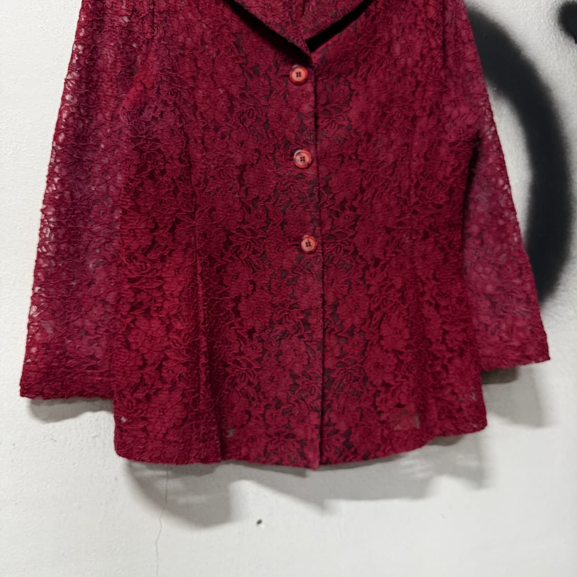 VTG 빈티지 오리엔탈 레드 크로쉐 핀턱 시스루 자켓 상품이미지4