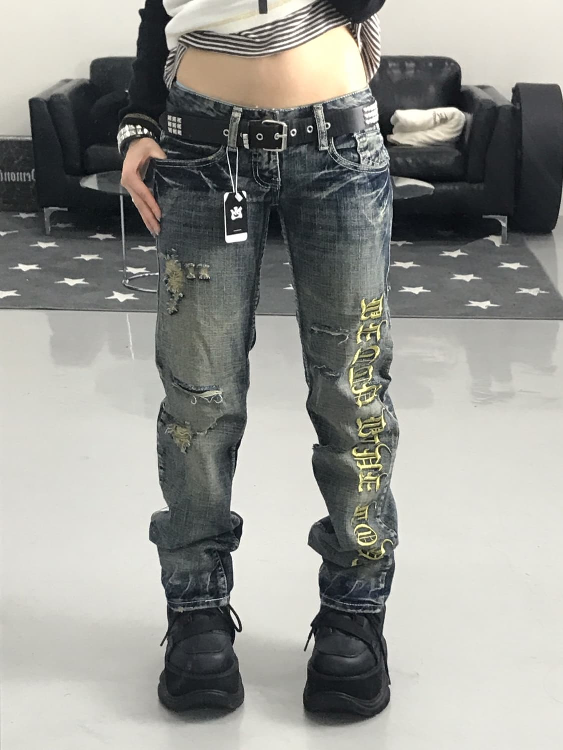 Jpn y2k printing damage detail jeans 상품이미지2