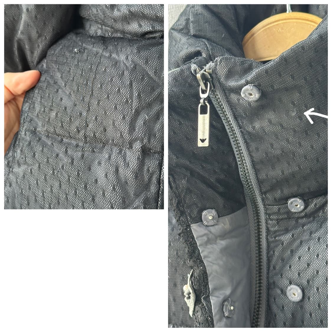 조르지오 아르마니 레이스 플라워 코르사쥬 숏 구스 다운 블랙 그레이 42 상품이미지9