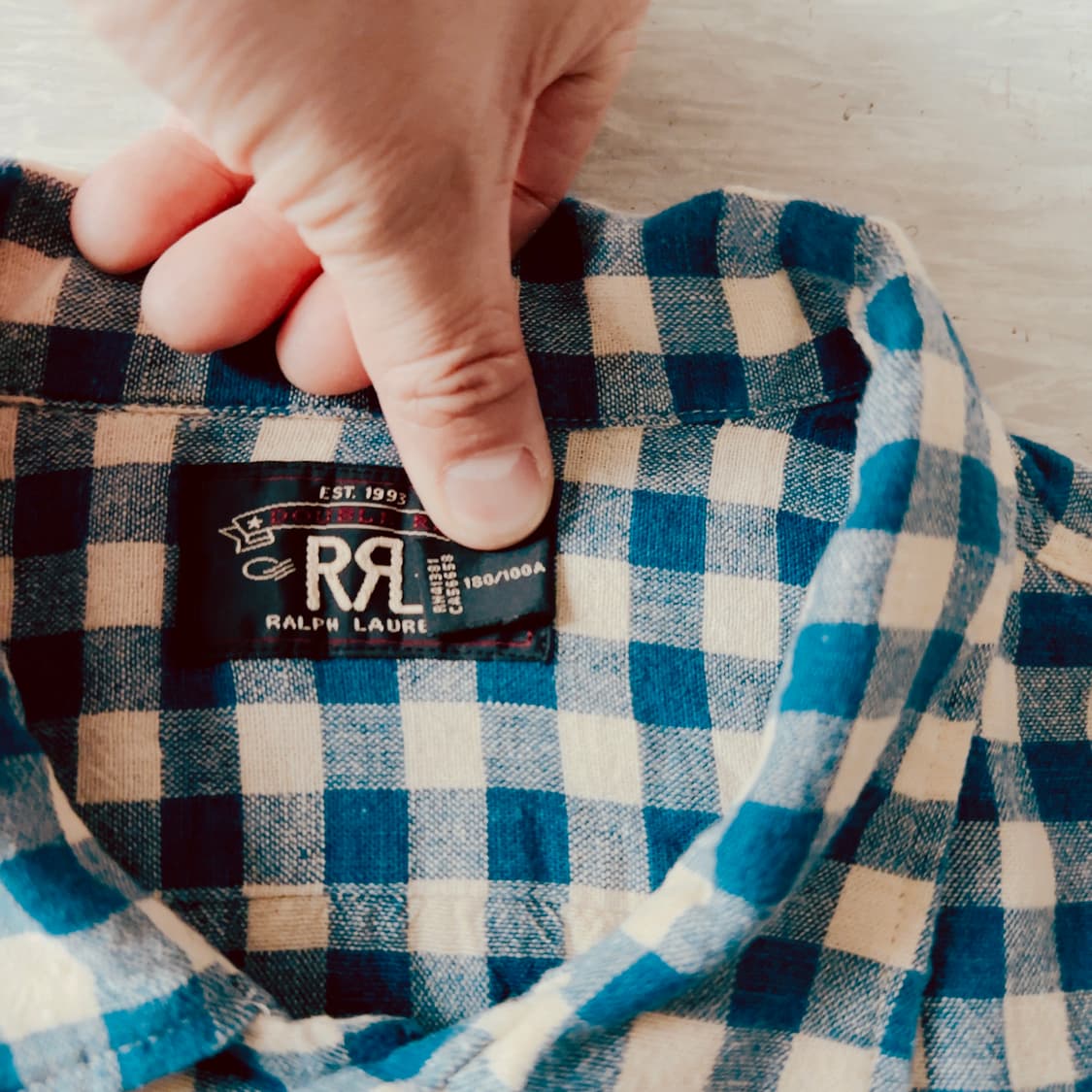 RRL 랄프로렌 린넨 블루 체크 반팔 셔츠 (L) 상품이미지3