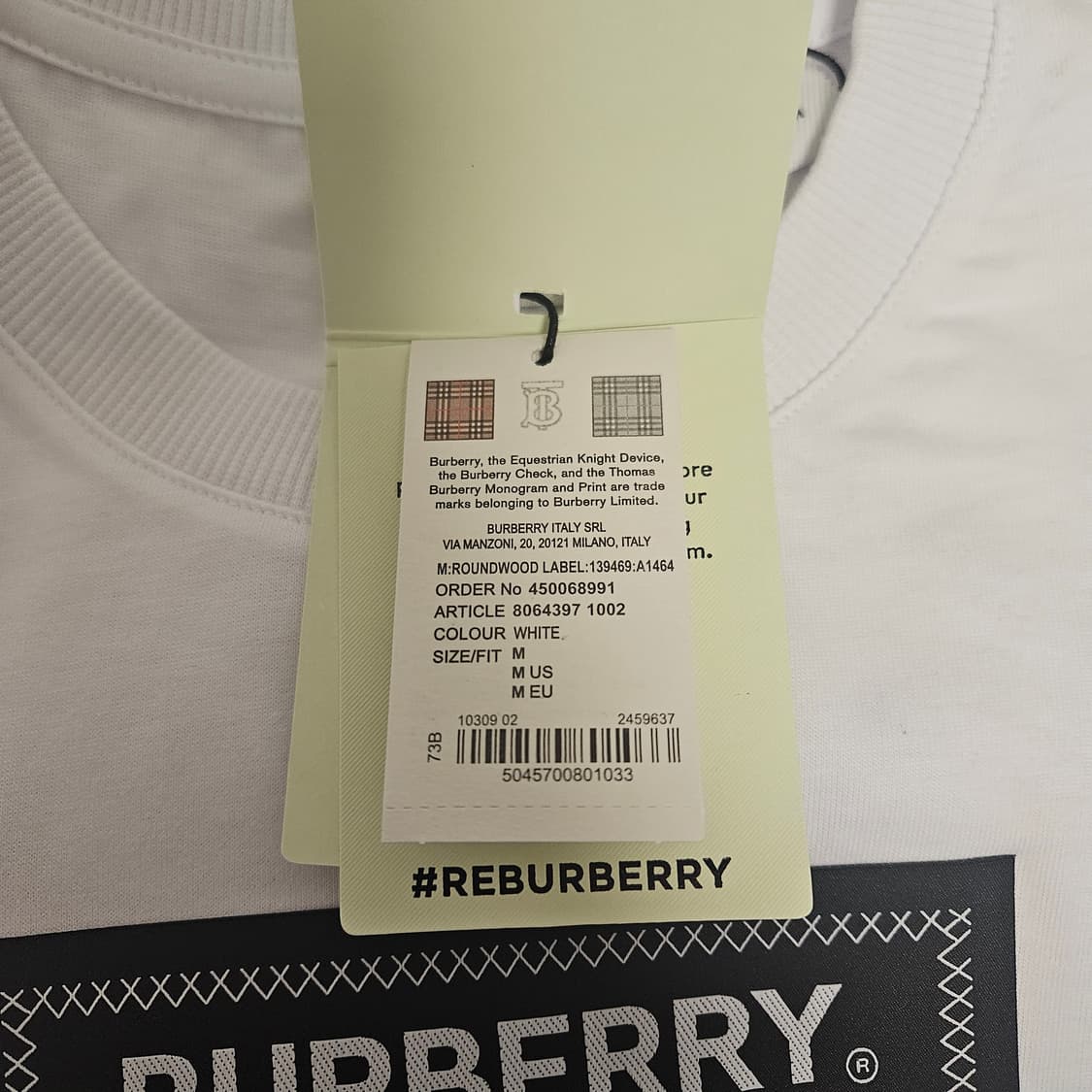 버버리 프로섬 라벨 코튼 티셔츠 화이트 M 상품이미지4