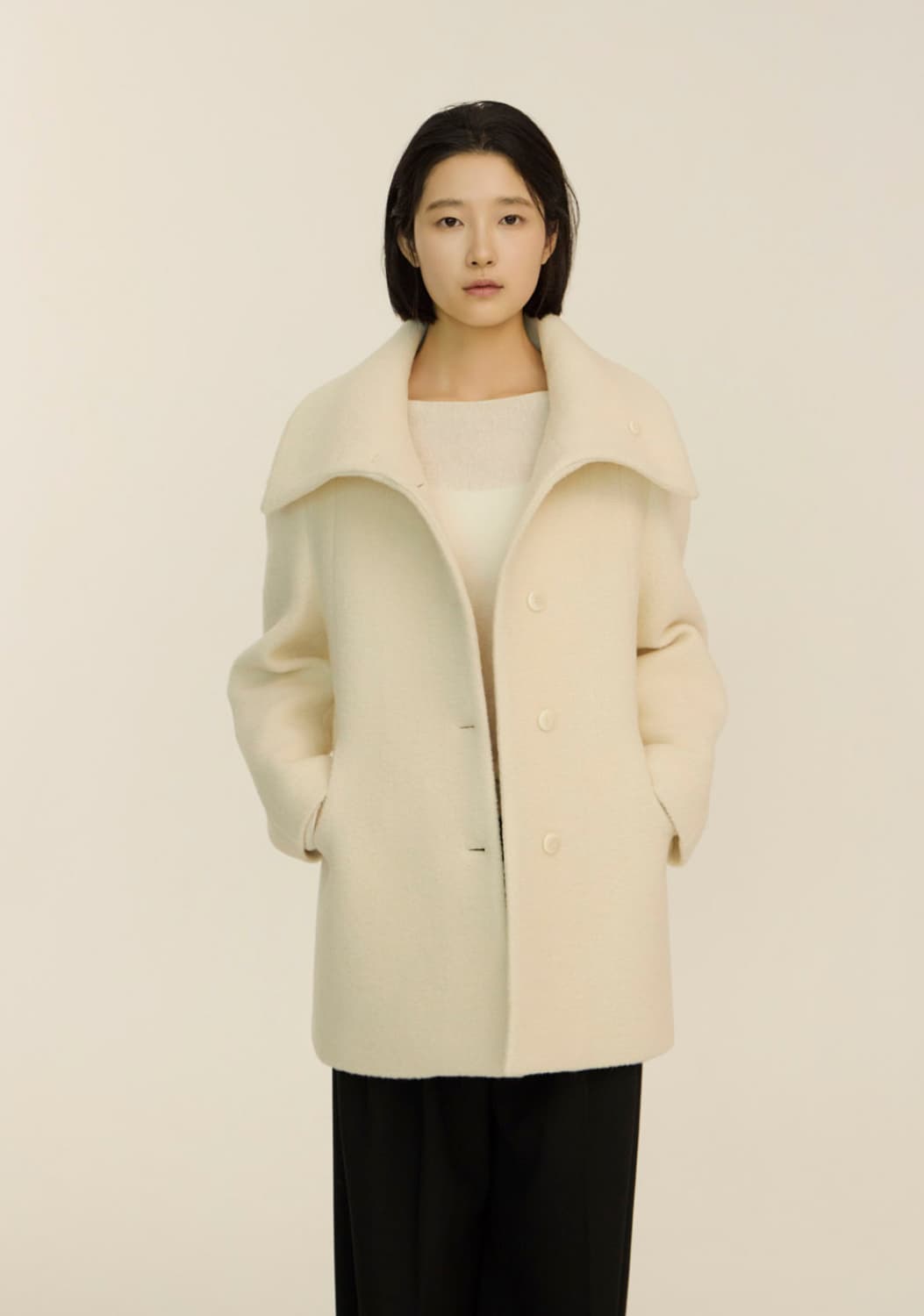 미착용새상품) 녹섭 알파카 커브 컬러 하프코트 크림 s 상품이미지5