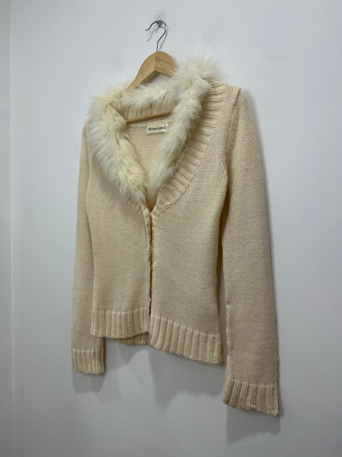 일본 빈티지 갸루 화이트 퍼 니트 가디건 상품이미지3