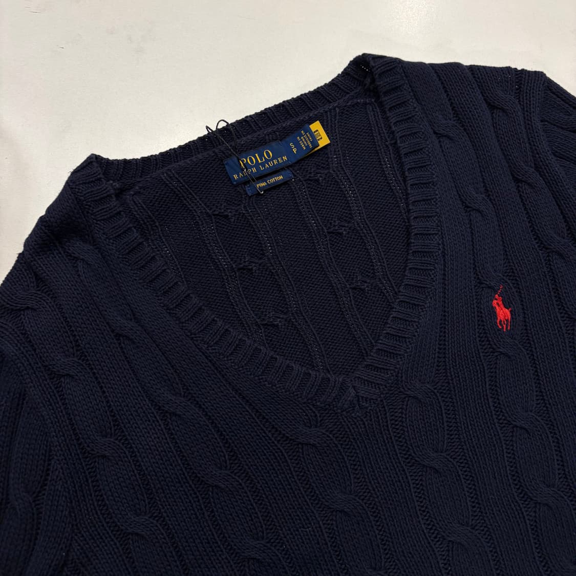 [S] 22s 폴로 랄프로렌 피마코튼 케이블 브이넥 니트 네이비 C789 상품이미지3
