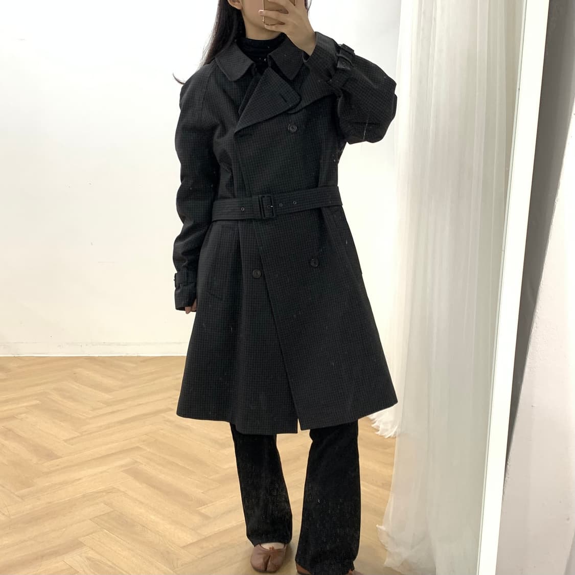 프라다 깅엄체크 트렌치 패딩 코트 상품이미지1