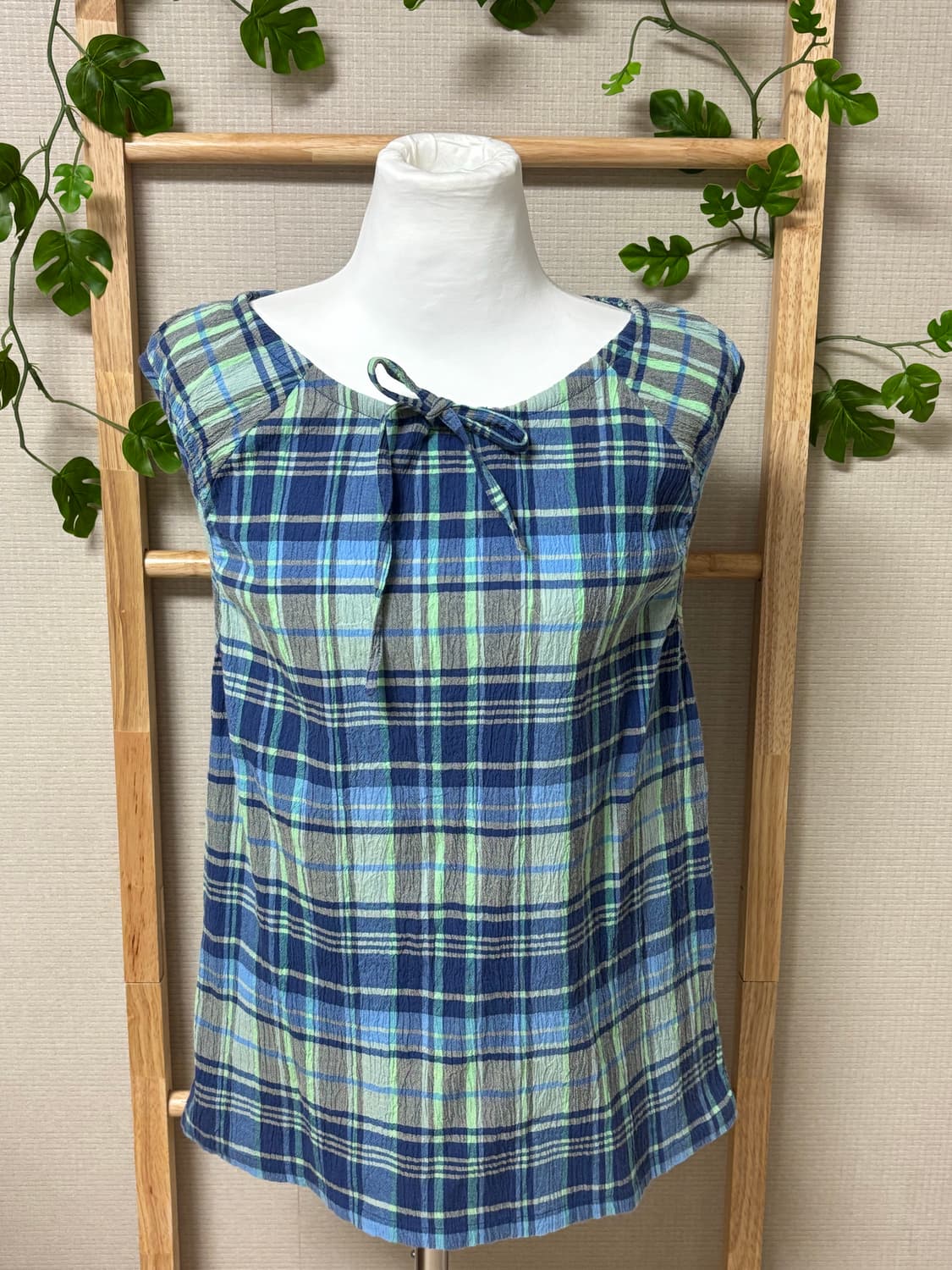 [Japan Vintage] 내추럴 체크 리본 나시🍃 상품이미지1