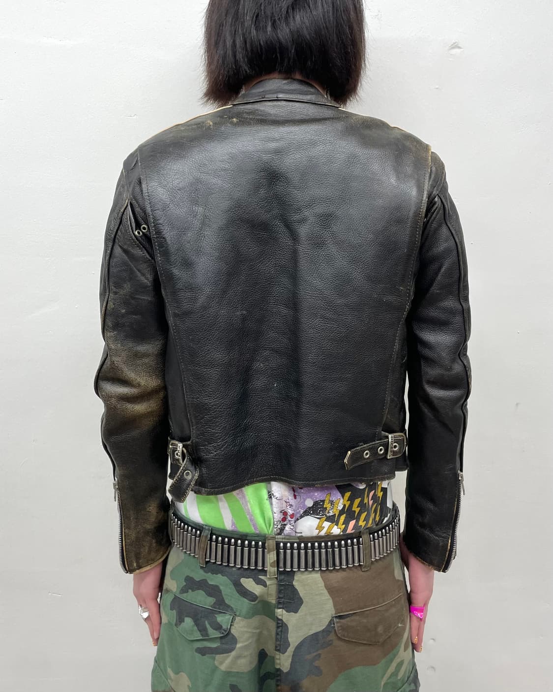 Brown Leather Biker Jacket  상품이미지2